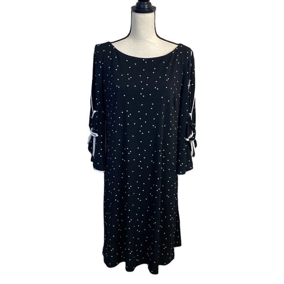 Gabby Skye Black and White Polka Dot Bow Sleeve Sheath Dress Size 16 - Picture 1 of 11